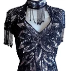 Vintage Sequin  Beaded Black Dress sz 4 Fringe Sleeves Choker Necklace Nite Line