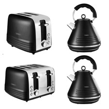 Tower Ash Black &Chrome 1.7L Pyramid Kettle & Toasters With Removable Crumb Tray