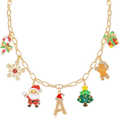 NEKOL Christmas Initial Letter Charm Necklace for Women, Candy Canes... 