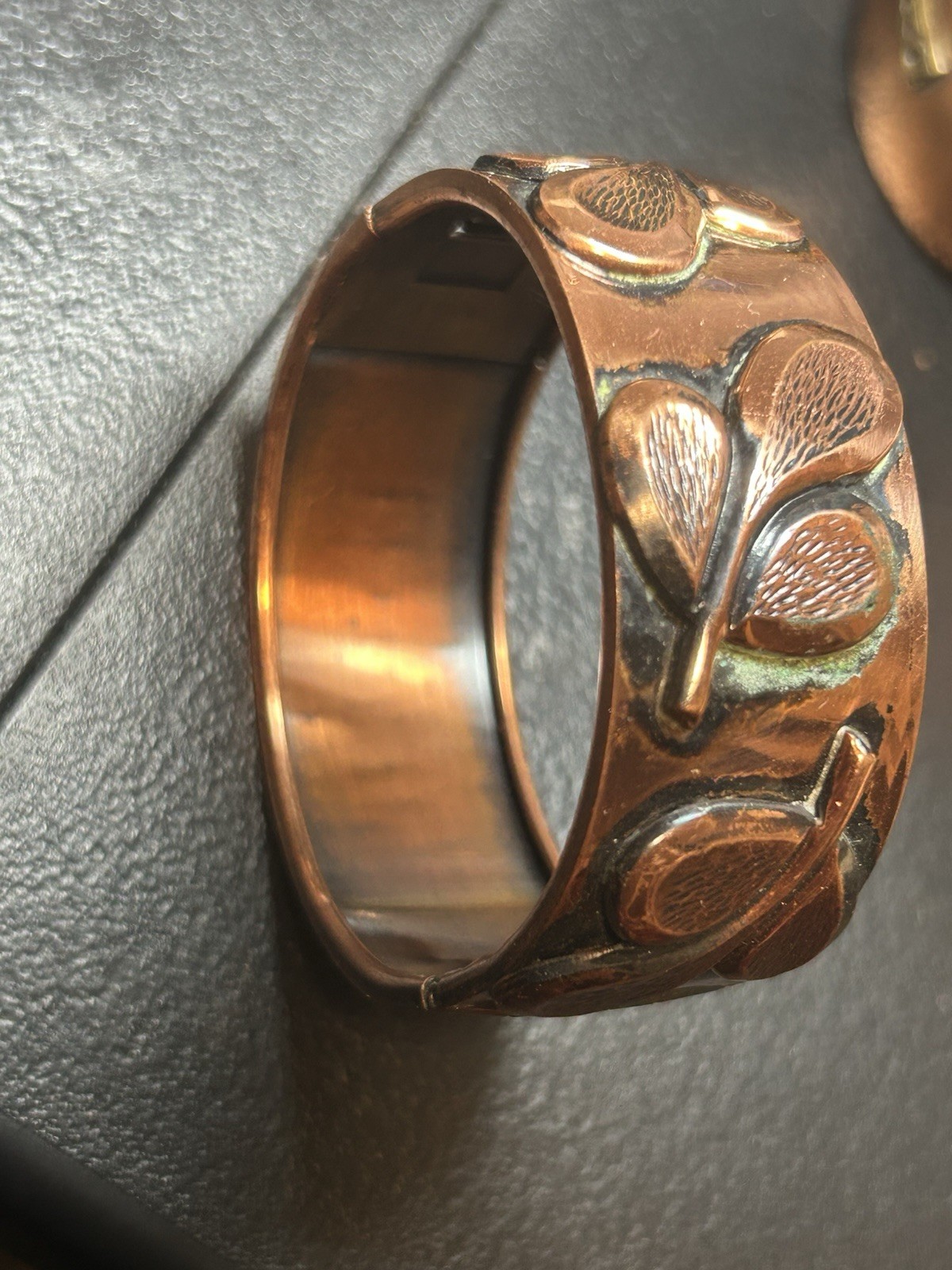 Vintage Solid Copper Artisan Hinged Bangle Bracel… - image 1