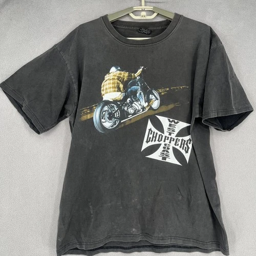 Vintage West Coast Choppers Shirt Mens Large Black Grey Motorcycle Crew Short - product listing photo