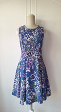 OASIS Stunning Blue Vintage Style A-line Dress Floral And Beaded Detail Size 8