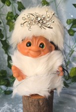 Vintage 5 inch 1968 Danish DAM Troll " Snow Princess" in Custom White Fur Outfit