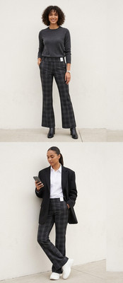 LIZ CLAIBORNE LISA Mid Rise Flare Leg Black Green Plaid  Pants - Size 6