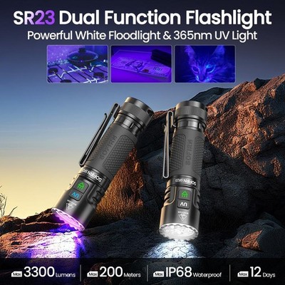 Sofirn SR23 UV Flashlight 3300lm 365nm LED 21700 USB-C Dual Switch Magnetic Cap