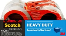 Heavy Duty Shipping Packing Tape Clear 1.88 in x 54.6 yd 4 Rolls 4 Dispensers