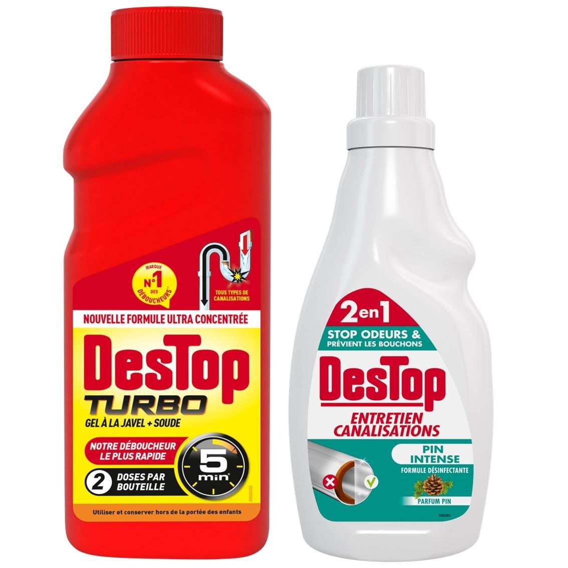 Destop Gel Déboucheur Turbo canalisation évier et douche action rapide 5 minutes javel