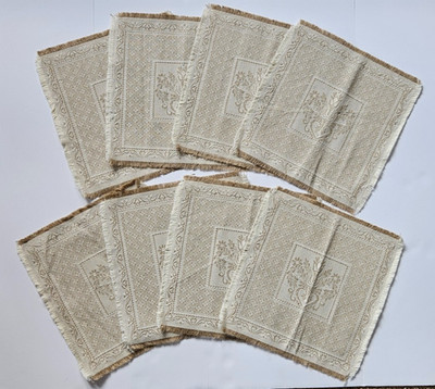 Haller Austrian Vintage Folk Art Linen Cotton Woven Tan/Beige Set of 8 Napkins