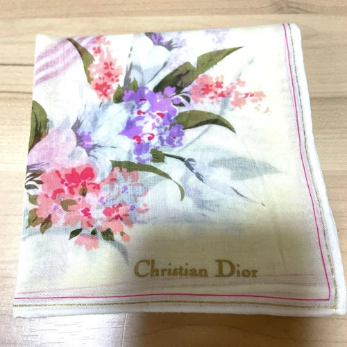 Mouchoir Christian Dior coton 45 cm 17" carré fleur blanc