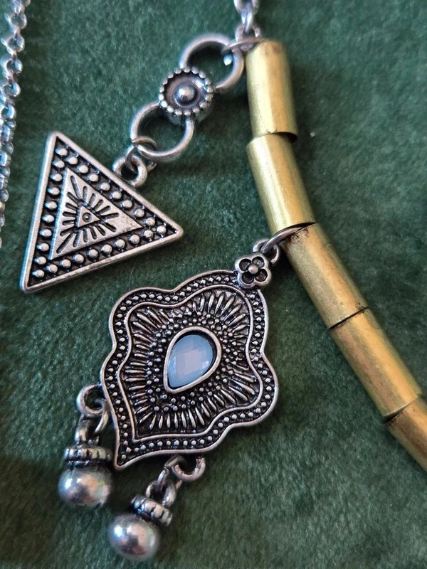 Doppel Kette Silber Gold Charms Orientalisch Türkis Perlen Anhänger festlich - Bild 4 von 4