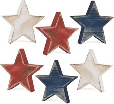 4th of July Decorations Wooden Star Set of 6, Labor Day Decor Retro Solid 