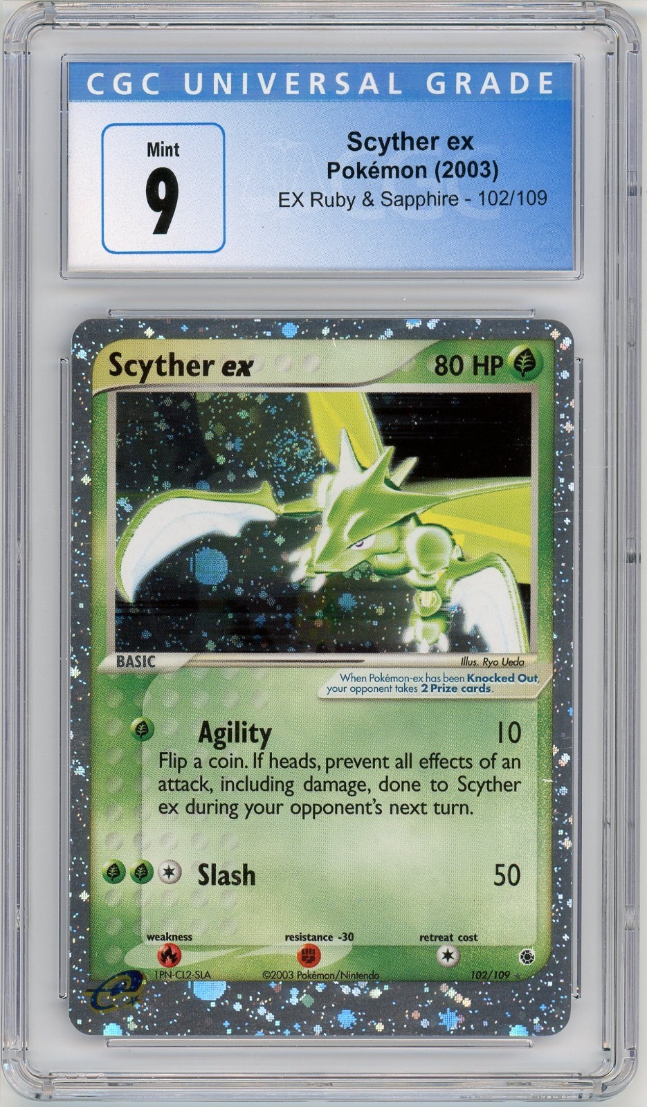 Pokemon Scyther EX #102 EX Ruby and Sapphire Holo CGC 9 Mint