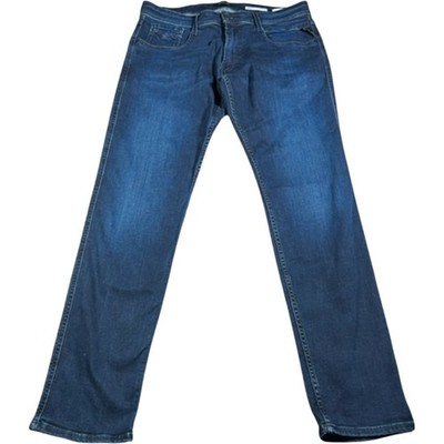 Replay Jeans Mens W34 L32 Blue Anbass Stretch Slim Fit Zip Fly M914 Urban Denim