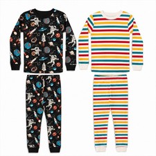 Member's Mark Organic Cotton Pajama Set Size 6 Boys 4 Piece Striped Space