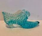 Vintage Fenton Moonstone Opalescent Shoe  Light Blue Cat Head Hobnail