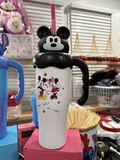 Disney Mickey  Minnie Plastic Sippy Cup with Handles, Straw, White Black Pink