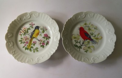 2 Vista Alegre Mottahedeh 8'' Bird Plates - Scarlet Tanager & Baltimore Oriole
