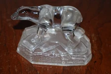 Glass Polar Bear Figurine Clear On Frosted Piece Of Ice Gift 5.5 inches