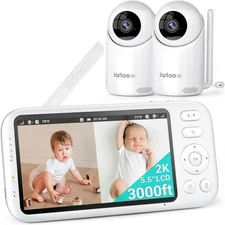 Jartoo 2K Video Baby Monitor with 2 Cameras & Audio, 3000ft Long Range No WiFi
