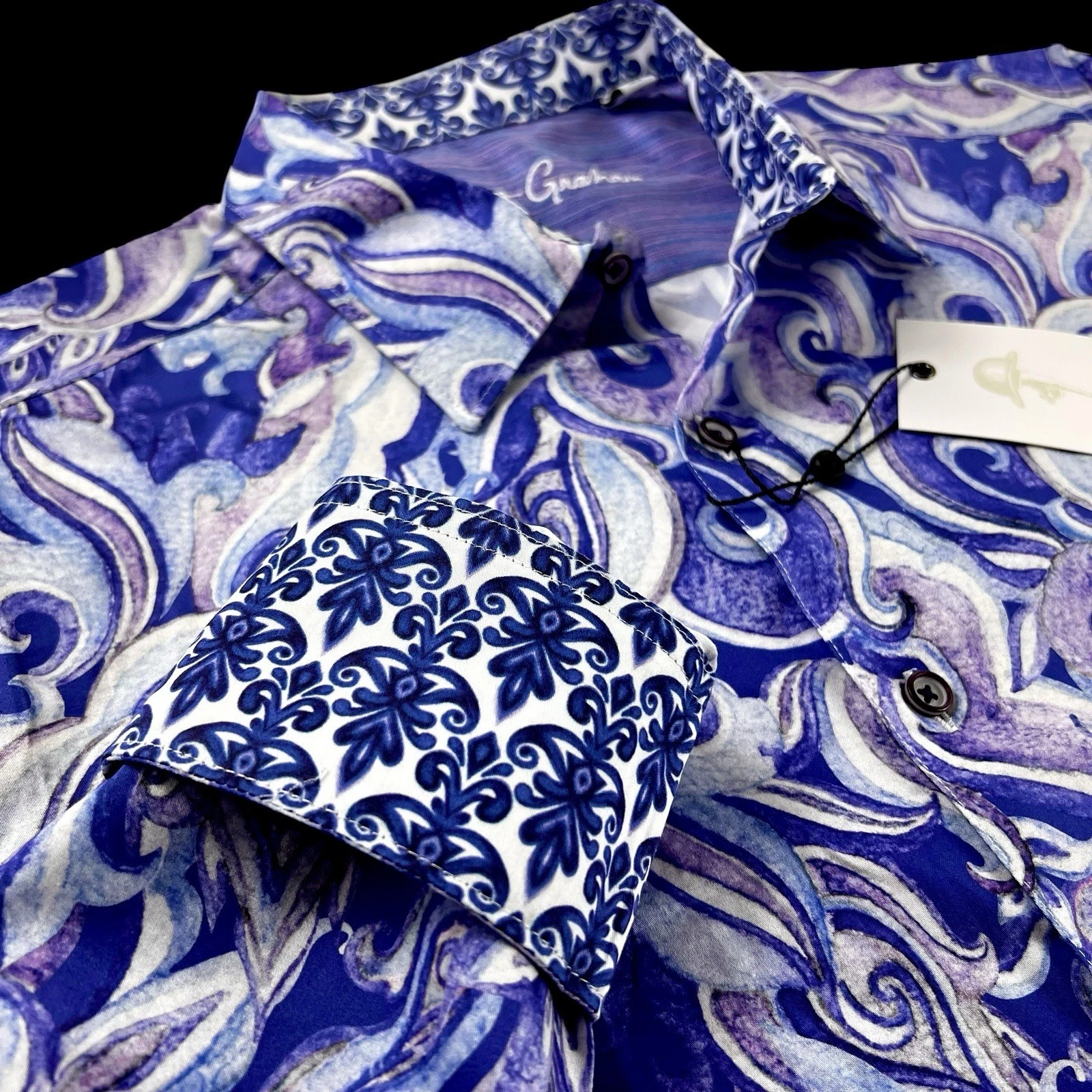 Robert Graham Paisley Geometric Floral Bold Purple Artwork Sport Shirt LRG $258
Opens in a new windo