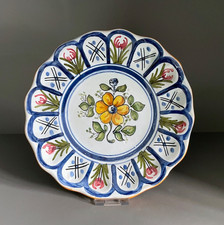 Talavera Spanish Pottery Wall Plate, Yellow Floral Ribbed Hanging Plate (8.5")