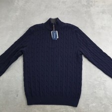 Club Room Men's Navy Blue Pima Cotton 1/4 Cable Knit Sweater Size M New