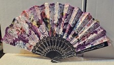 SMALL ORIENTAL FOLDING HAND FAN WITH A ROSES FLORAL FLOWER COLORFUL DESIGN A