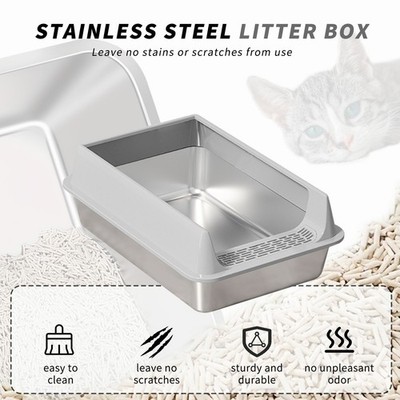Stainless steel cat litter box,High Sides,Odor-Free and Easy Clean Grey |  eBay