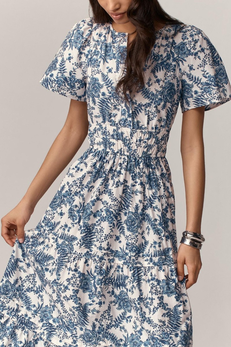 bohemian chiffon maxi dress Women's Pippa Maxi (floral blue chiffon) L