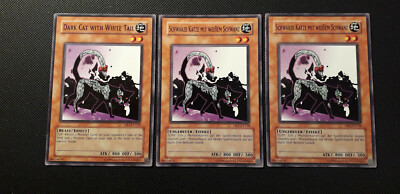 Yu-Gi-Oh! 3x Dark Cat with White Tail, DR1-EN138/ DR1-DE138, Common, Excellent