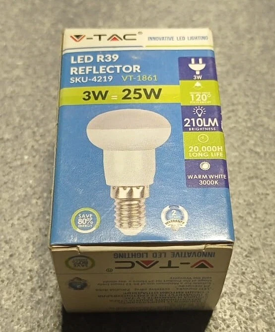 V-TAC PRO VT-239 210 Lampadina LED Chip Samsung E14 3W R39 3000K faretto calda - Immagine 3 di 4