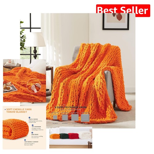 60x80 weiche Chenille Grobstrick Decke - perfekte Wohndeko Akzente