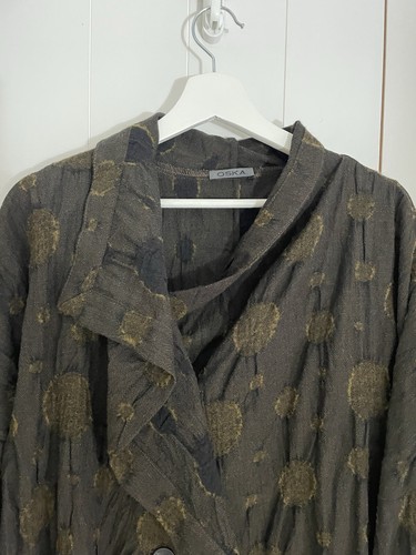 OSKA Sz 1 (52” Bust) Oversized Brown Circle Print Crepe Wool Lagenlook Jacket - Picture 9 of 9