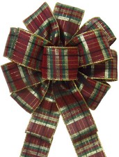 Wired Burgundy Plaid Christmas Wreath Bows - Christmas Bows for Decorations