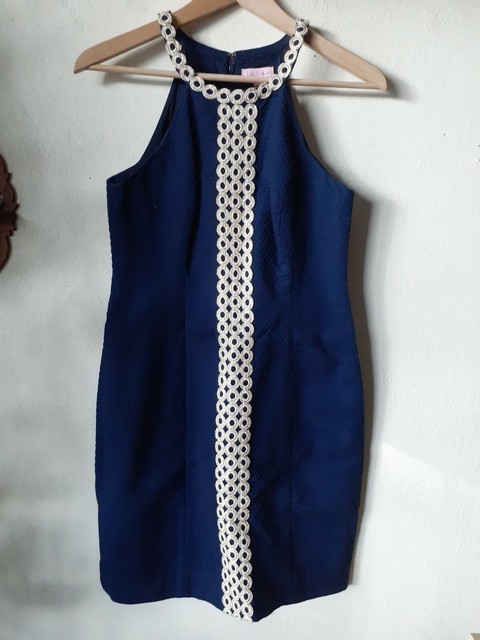 lilly pulitzer navy blue and gold dress