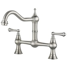Nickel Deck-Mount solid Brass Two-Handle Two holes Bridge Kitchen Faucet Mixer