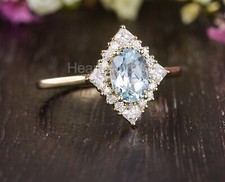 1.5ct Oval Cut Natural Blue Aquamarine Diamond 100 14k SOLID Yellow Gold Ring
