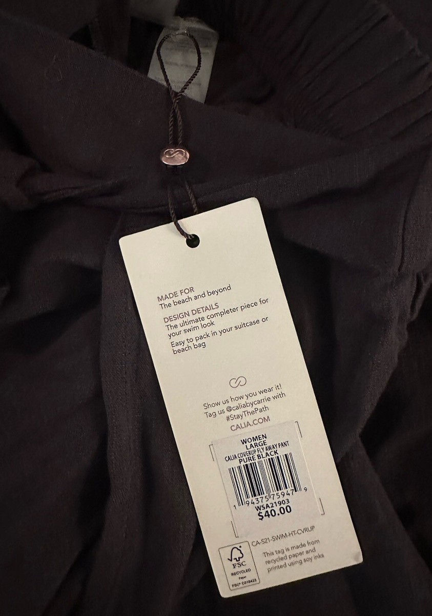 Calia Linen Bend Coverup Fly Away Pants Sz L Pull On Black Beach