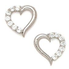Women/Children's Stylish 14K White Gold 10MM White Topaz Heart Studs PushBack
