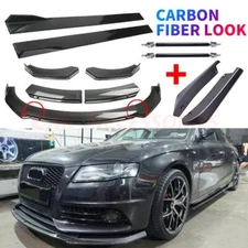 Carbon Fiber Front Bumper Lip Splitter + Side Skirts Kit For Audi A5 S5 A6 A7 A8