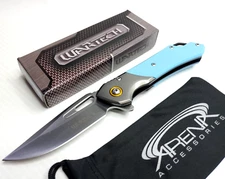 G10 Pocket Knife Blade Tip Up Carry Spring Assisted Flipper Ice Blue EDC Wartech