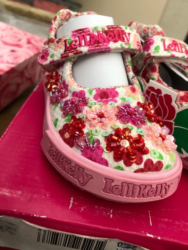 Lelli Kelly PRIMULA Red Pink Mary Janes Dolly Shoes LK Beaded Flowers New Floral - Image 2 of 4