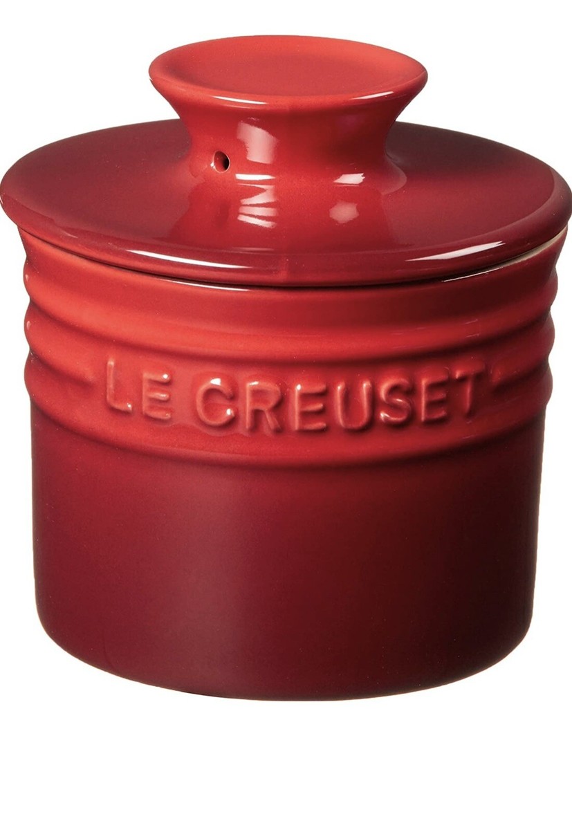 NEW IN BOX LE CREUSET CERISE RED 6 OUNCE BUTTER BELL CROCK