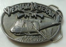 Vintage Pewter Tone Belt Buckle Vietnam Veteran Vet Chopper Helicopter USA Made