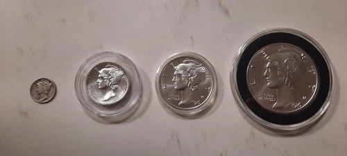 "4 DIMES" - Winged Mercury Silver Tribute - 4 troy oz total - .999 Pure Silver