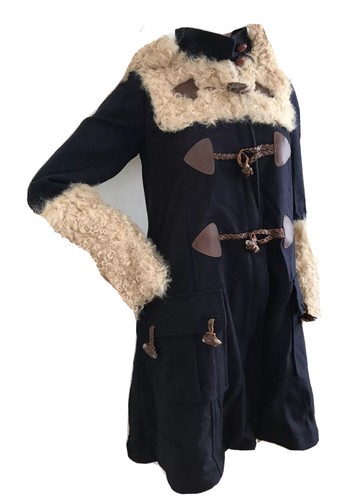 TOPSHOP UNIQUE 2010 RARE SHEEPSKIN SHEARLING WOOL DUFFLE COAT UK 6 EU 34 XS BNWT - Picture 5 of 12