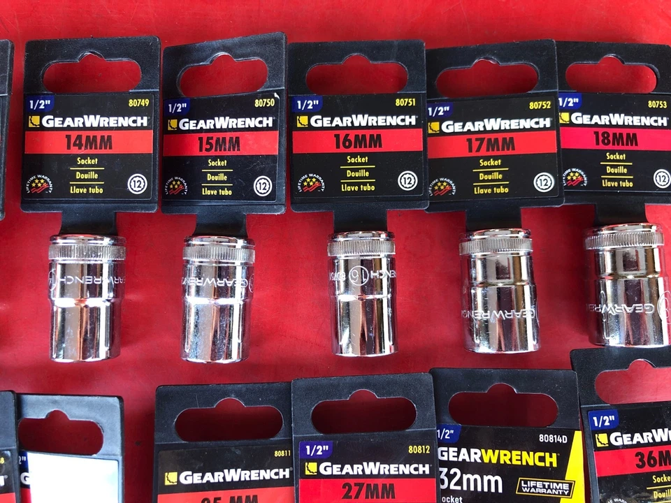 LOT OF 21 GEARWRENCH METRIC 1/2" DRIVE SHALLOW CHROME SOCKETS SET 8MM UP TO 36MM - Image 3 of 4