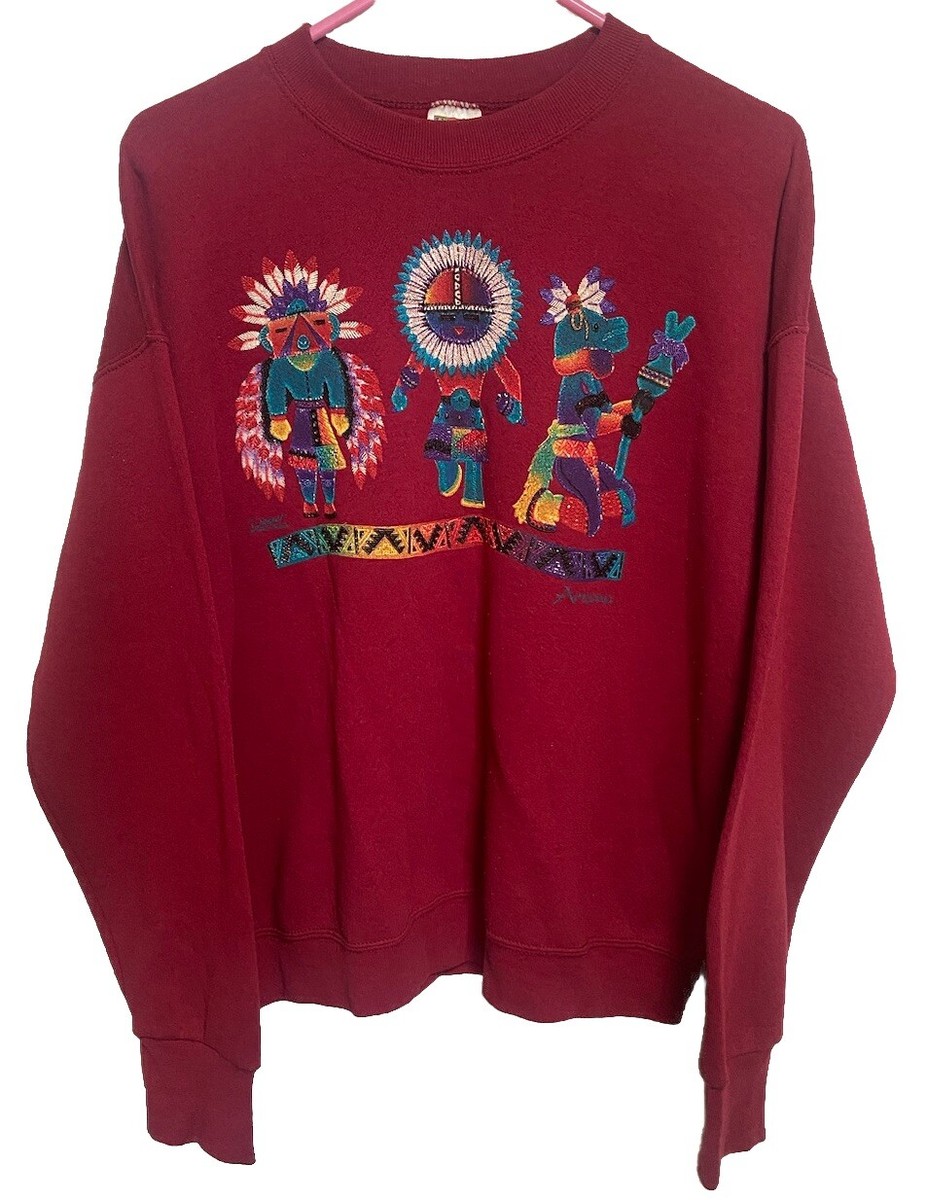 Vtg Appliqué Y2K 90s Native American Appliqué Sweatshirt Western