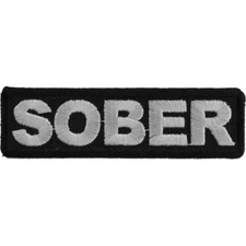 Patch (Iron-On or Sew-On), Sober White/Black No Drugs No Alcohol, 3.5" x 1"