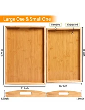 2 Pack Bamboo Serving Tray with Handles Bed Tray Waterproof Smooth Camping